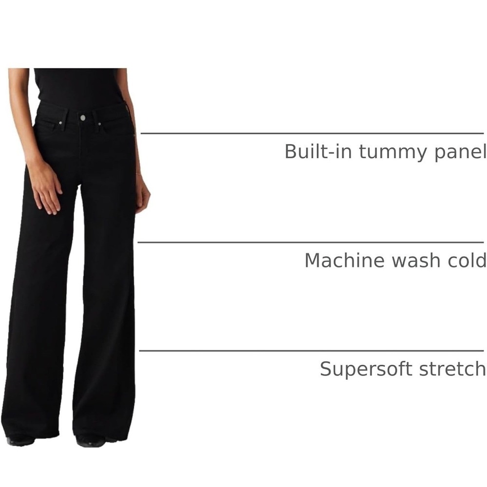 NWT Levi's 318 Shaping Wide Leg Jeans Black Tummy Control Mid Rise 33x32 - Picture 4 of 9